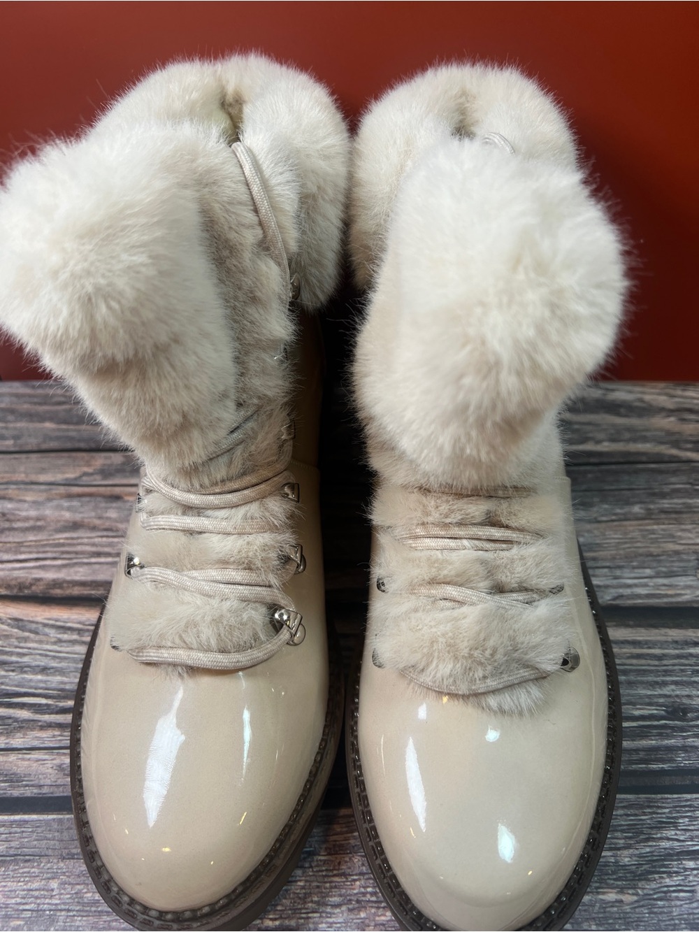 Esprit Women’s 8.5 Cream Faux Fur Lace-Up Winter Ankle Boots